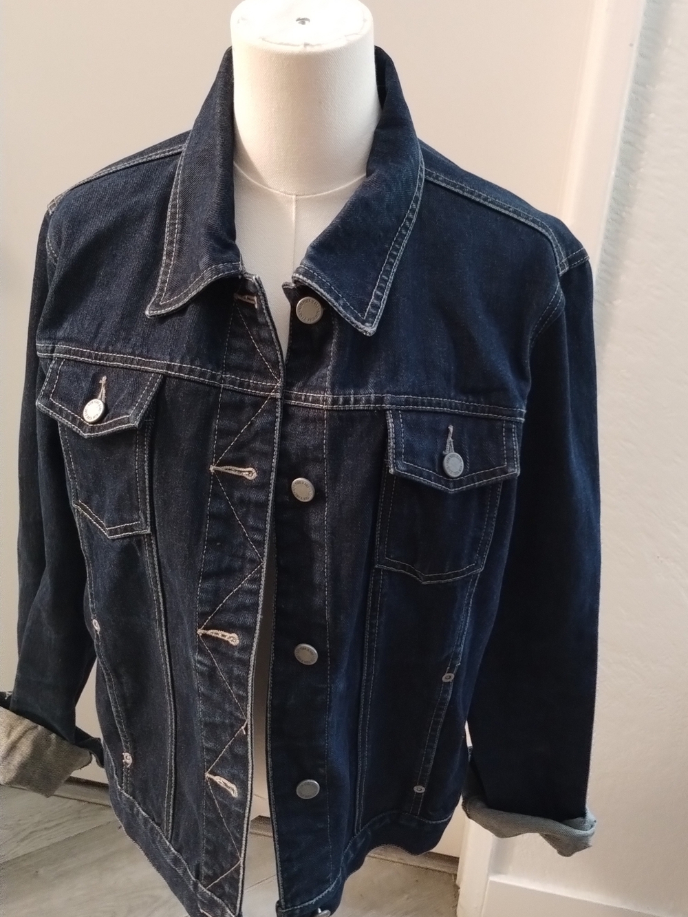 New York & Company Dark Blue Denim Jean Jacket